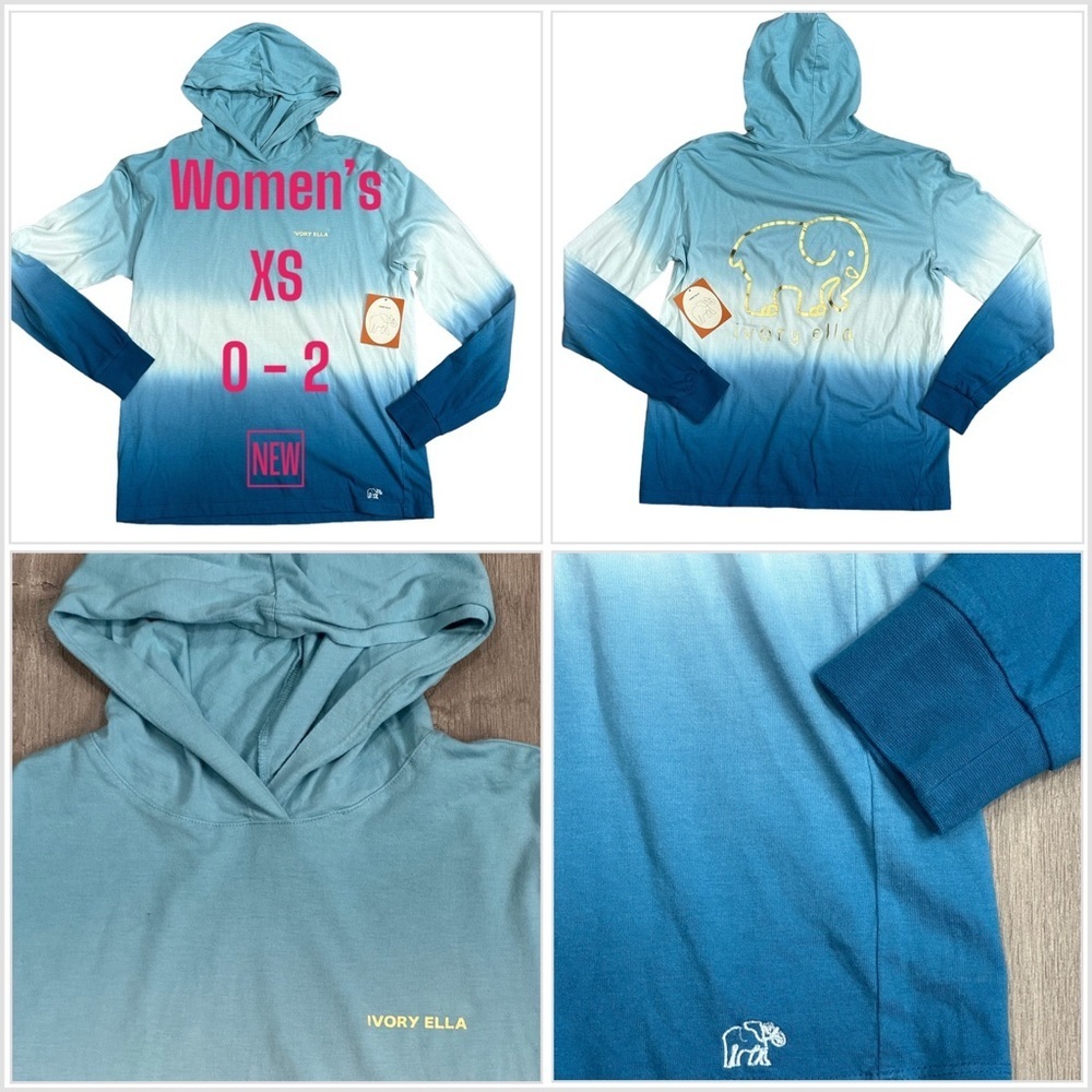 Women’s Ivory Ella XS 0 - 2 Hoodie Sweatshirt T-Shirt Hooded Ombre Blue NWT